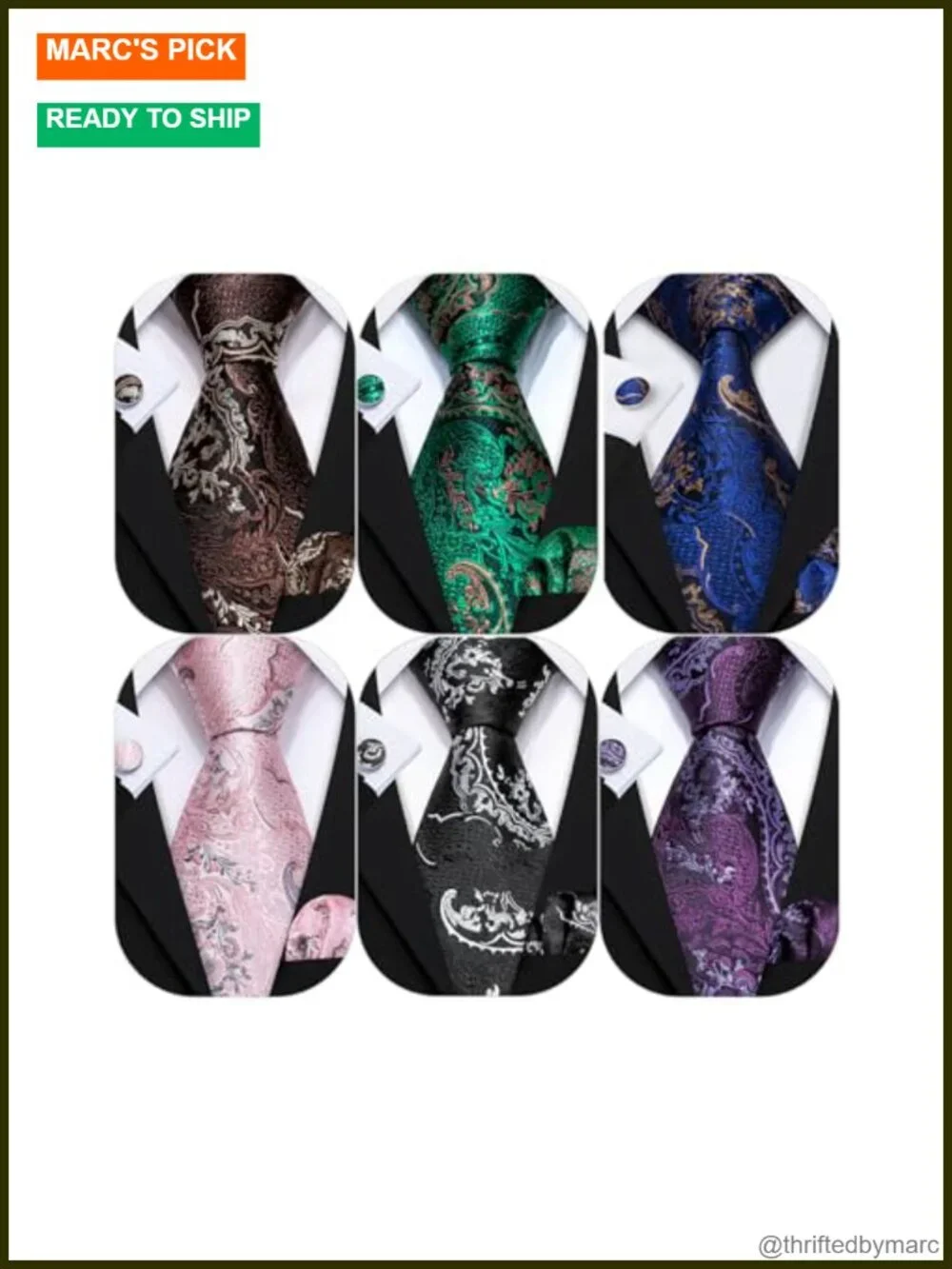 Set of 6 Silk Neckties with Tie Clip Jacquard Woven Formal Wedding